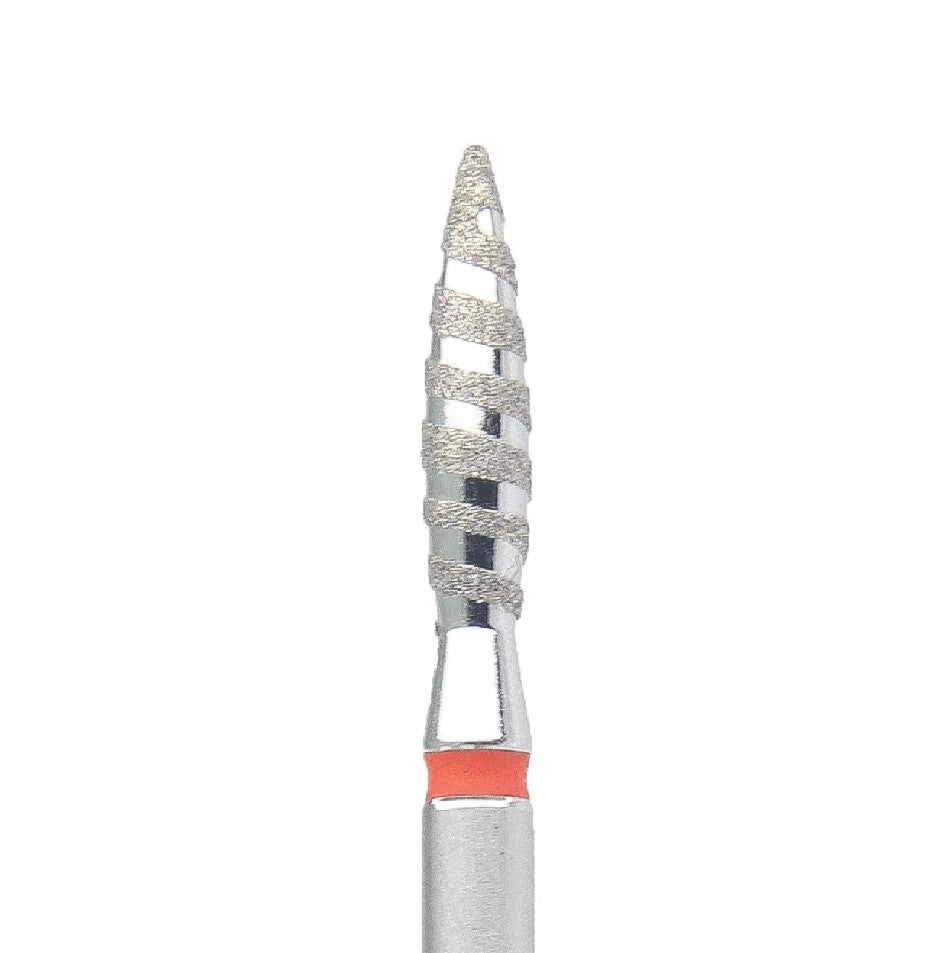 Diamond Nail Drill Bit KMIZ DTO 2.3-10 – Flame Tornado Shape (2.3mm x 10mm) Fine & Medium Grit for Cuticle & Sidewall Treatment