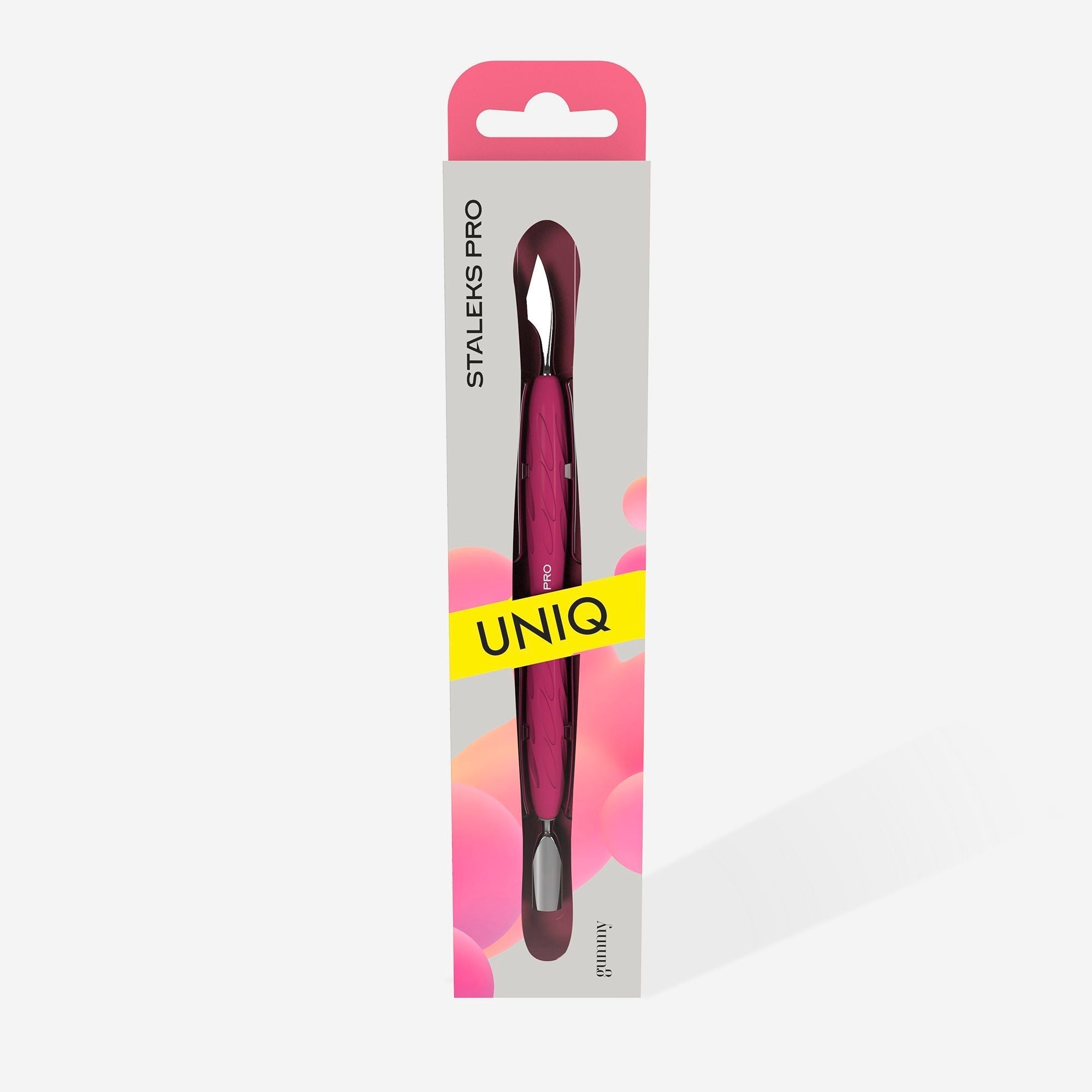 Staleks Manicure pusher with silicone handle “Gummy” UNIQ 10 TYPE 3 (narrow rounded pusher + hatchet)