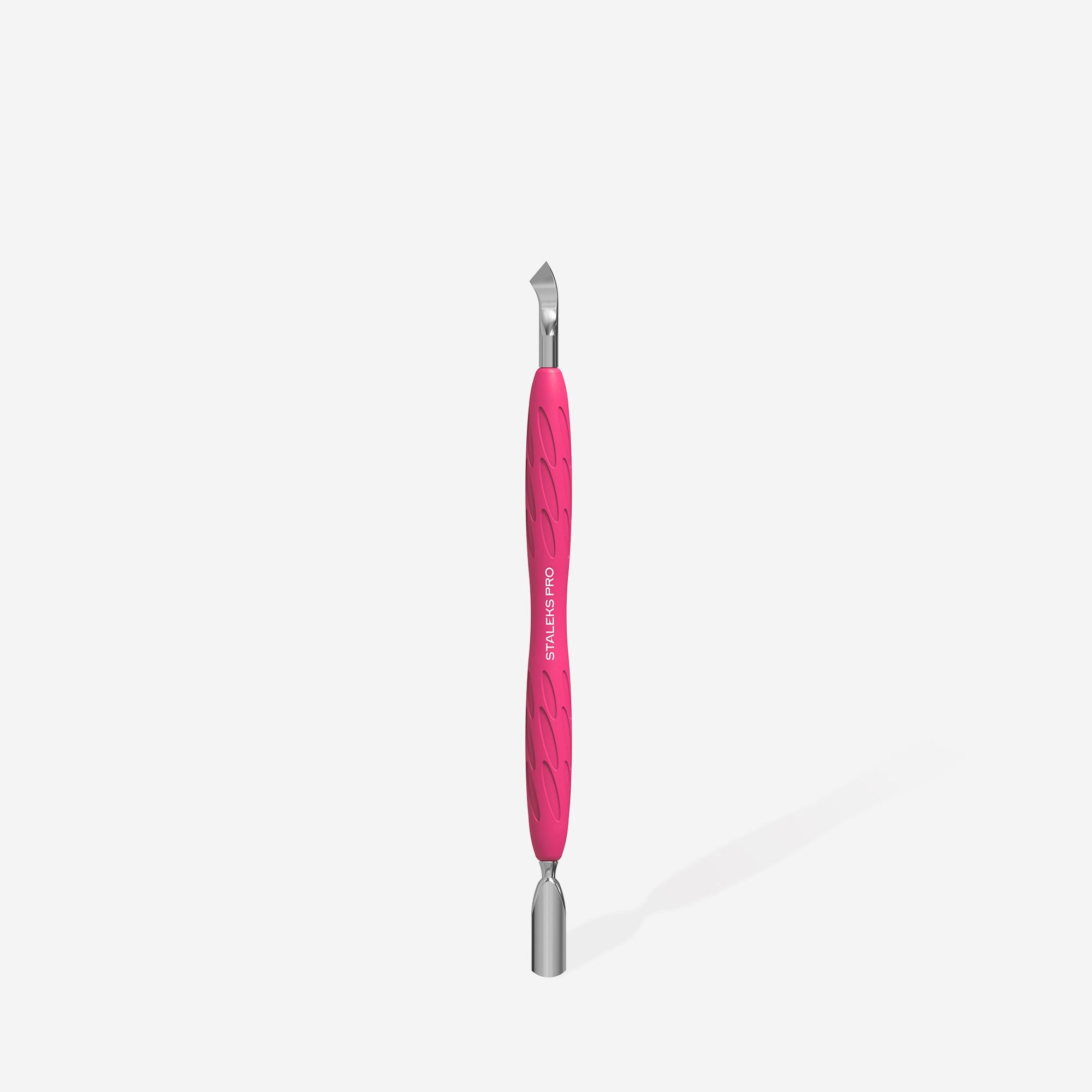 Staleks Manicure pusher with silicone handle “Gummy” UNIQ 10 TYPE 4.2 (narrow rounded pusher + bent blade)