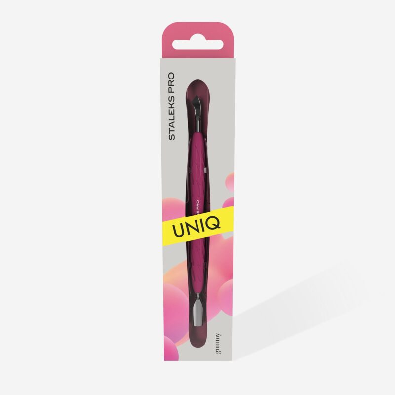 Manicure pusher Gummy with silicone handle UNIQ 10 TYPE 4.2 (rounded narrow pusher and bent blade)