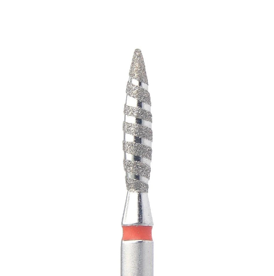 Diamond Nail Drill Bit KMIZ DTO 2.1-10 – Flame Tornado Shape (2.1mm x 10mm) Fine & Medium Grit for Sidewall & Cuticle Work
