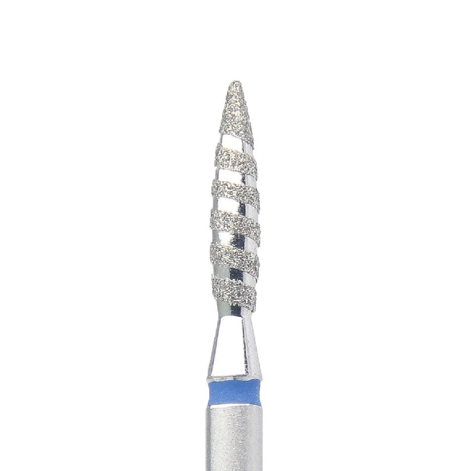 Diamond Nail Drill Bit KMIZ DTO 2.1-10 – Flame Tornado Shape (2.1mm x 10mm) Fine & Medium Grit for Sidewall & Cuticle Work