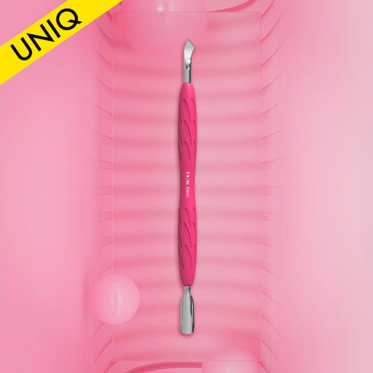 Manicure pusher with silicone handle “Gummy” UNIQ 10 TYPE 4.2 (narrow rounded pusher + bent blade)