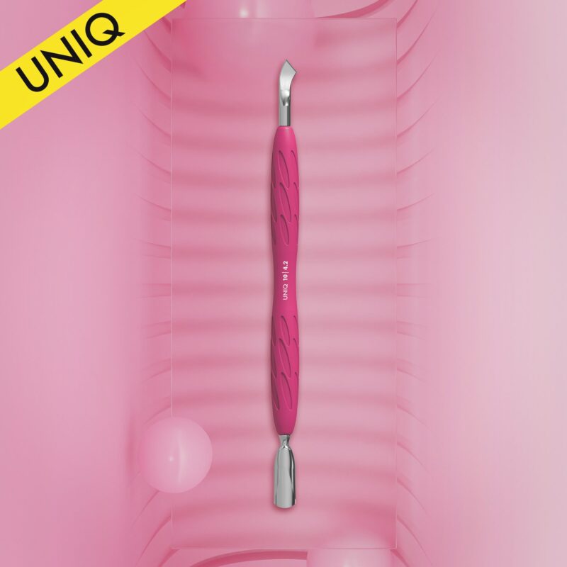 Manicure pusher Gummy with silicone handle UNIQ 10 TYPE 4.2 (rounded narrow pusher and bent blade)