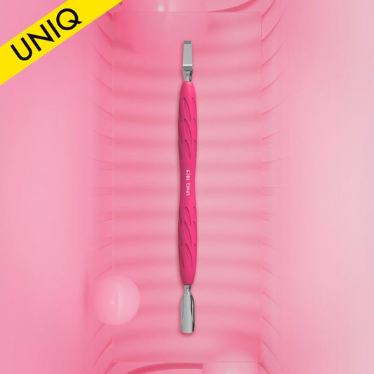 Manicure pusher with silicone handle “Gummy” UNIQ 10 TYPE 5 (narrow rounded pusher + wide blade)